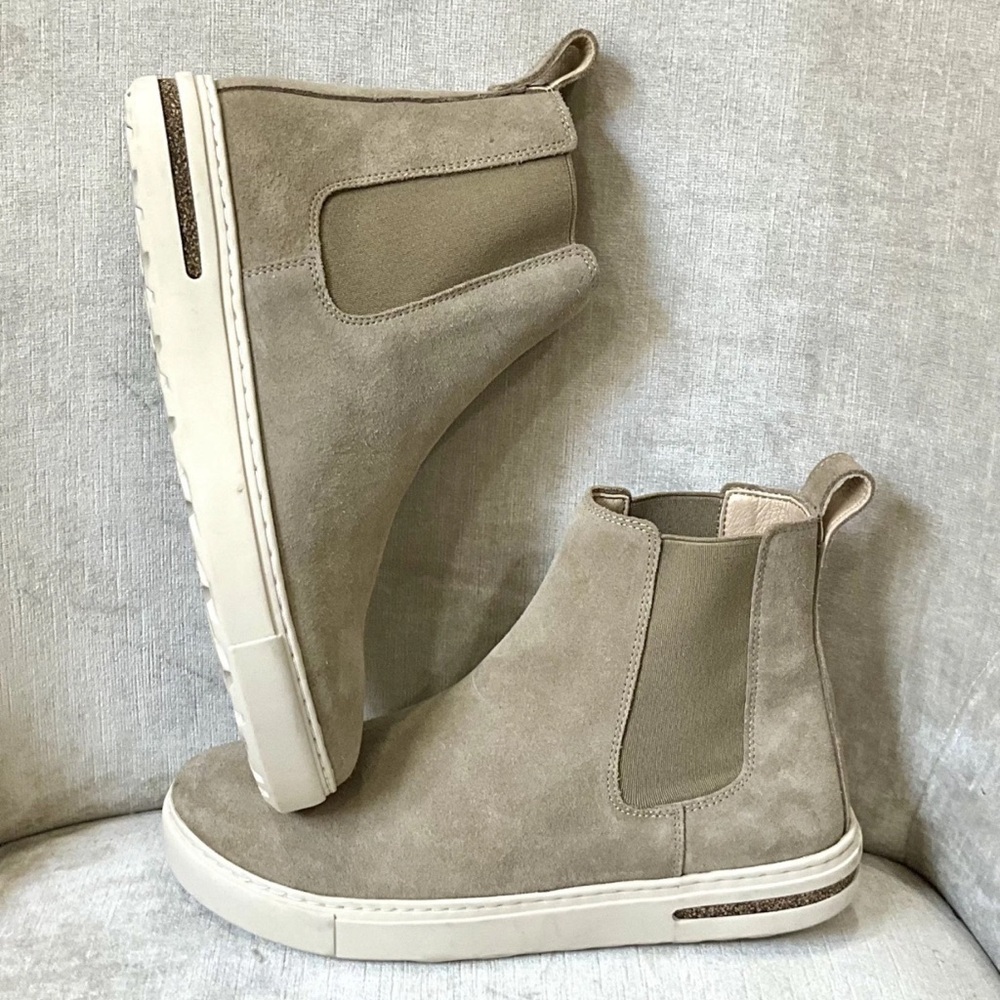 Anthropologie Birkenstock Bend Chelsea Boots Sneaker Taupe Suede